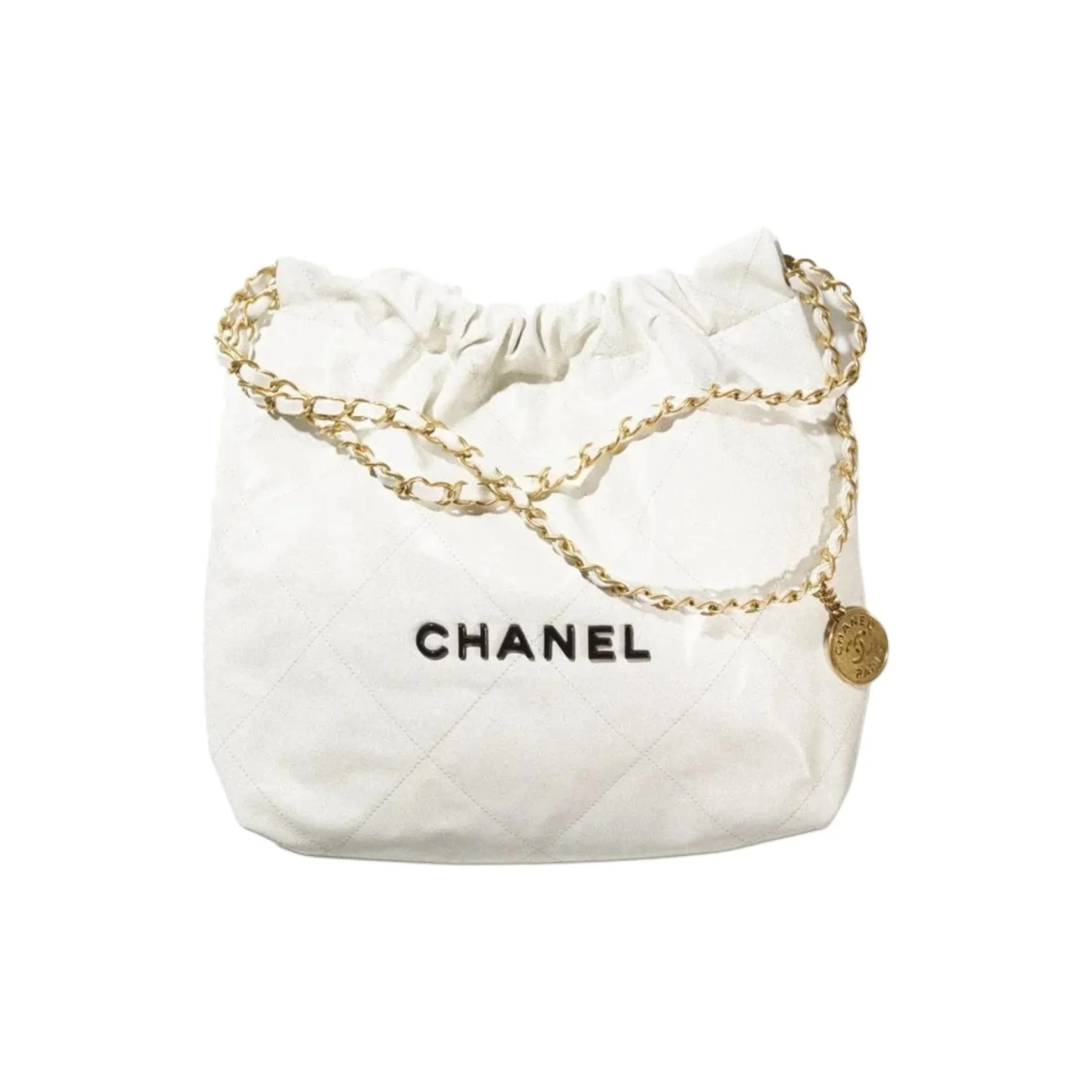 CHANEL Calfskin Trash Bag, Portable Crossbody Bag, Shoulder Bag Small Women's White