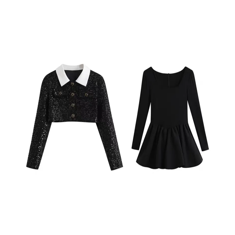 GORGEOUSIDEA Черный Комплект: Куртка + Платье + Юбка Женские Наборы