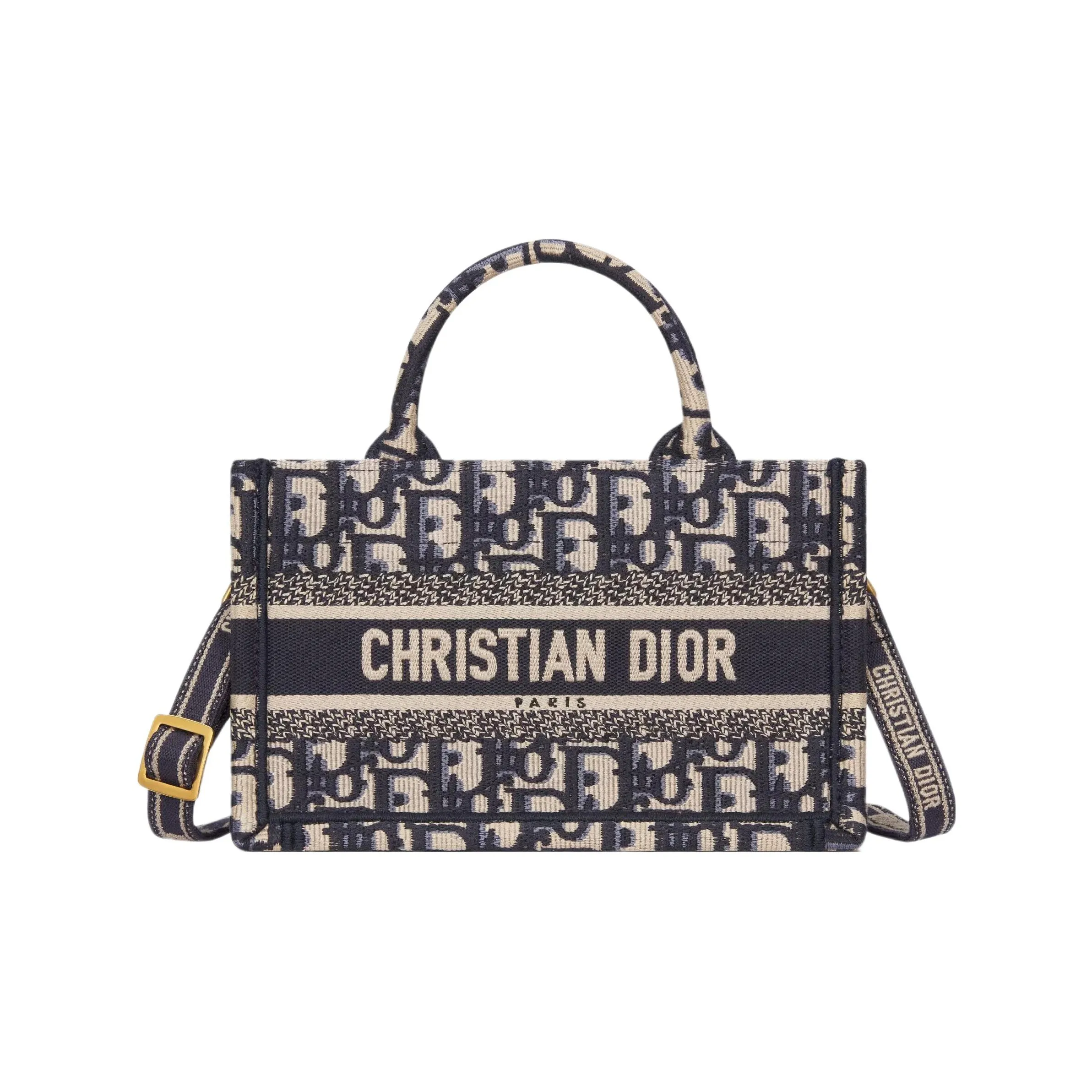 DIOR BookTote Embroidery Tote Bag, Shopping Bag, Handbag Mini Women's Blue & Beige