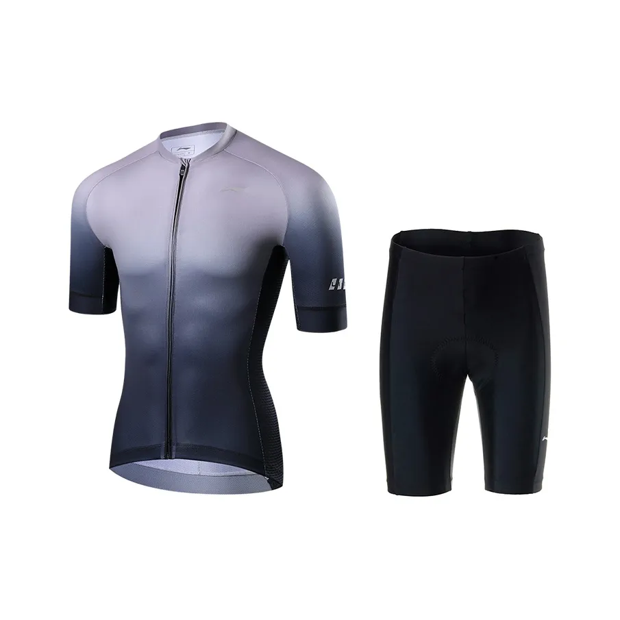 LINING Одежда Комплект Серый Черный Градиент Короткий Рукав + Черные Шорты Унисекс Велосипедный Костюм