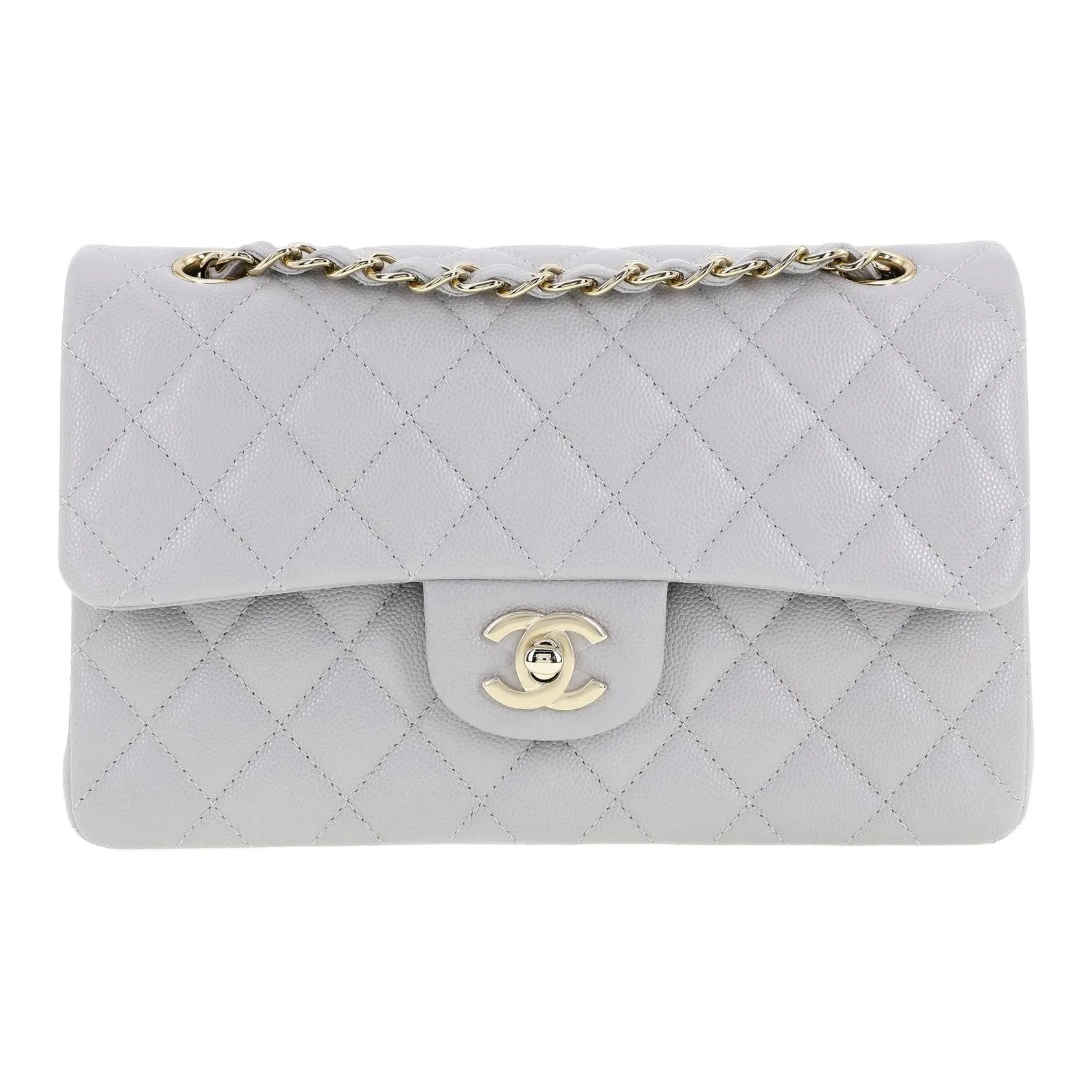 CHANEL Classic Flap CF Calfskin Shoulder Bag, Crossbody Bag Trumpets Women's Gray