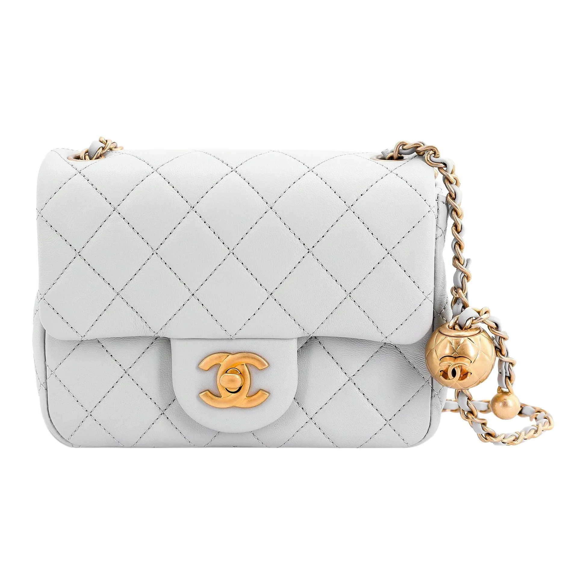 CHANEL Sheepskin Pochette Crossbody Bag, Shoulder Bag Mini Women's Light Gray