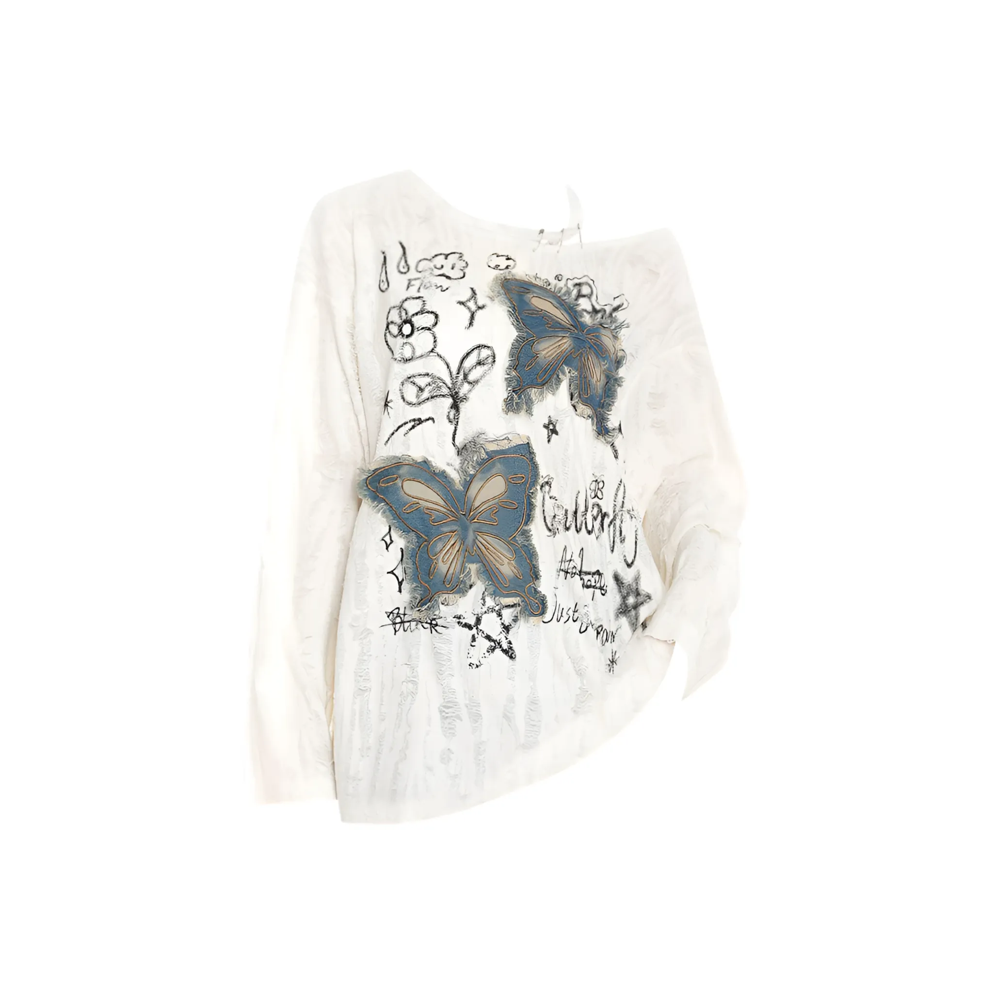 EMDPN Потертый дизайн городской CHIC Позиционирование стиля Горячая девушка Loose Плечо T Рубашка Женские