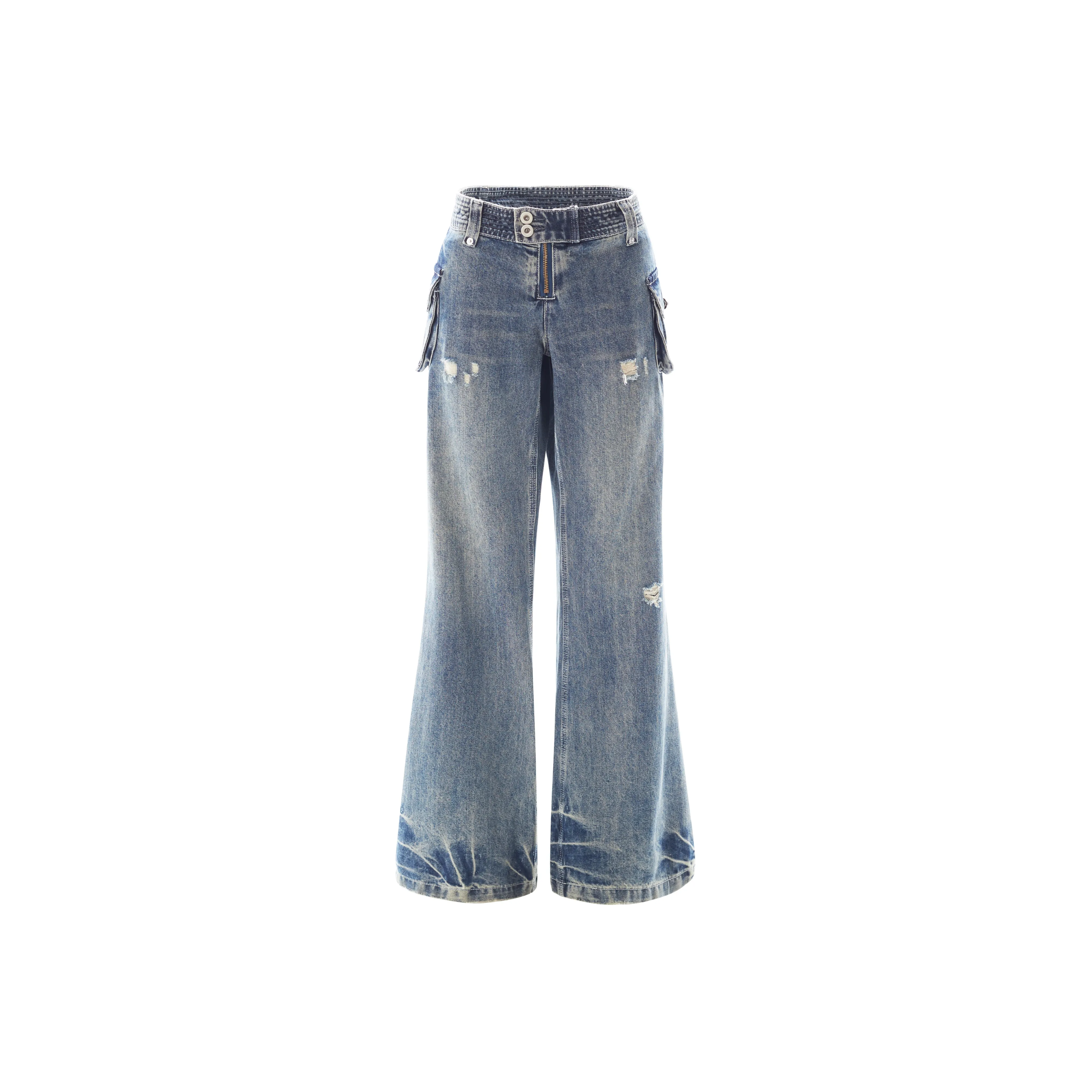 BEAR UNION Выстиранные синие женские джинсы