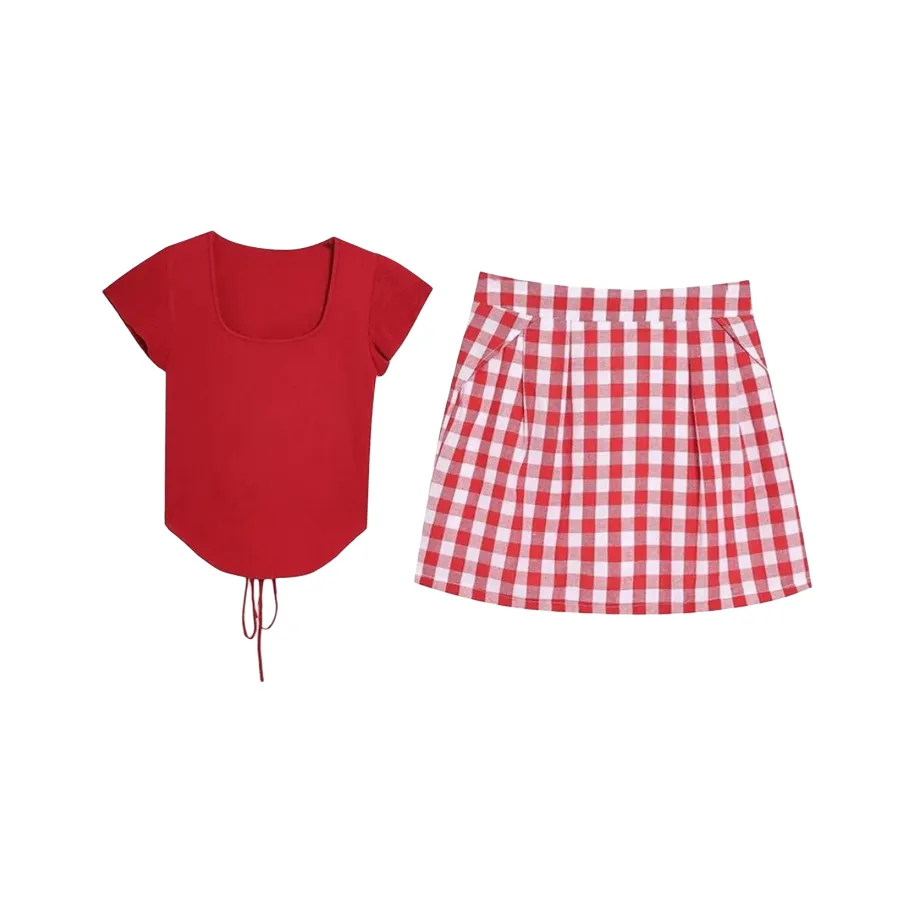 JOSR Красный Клетчатый Женский Комплект с Юбкой