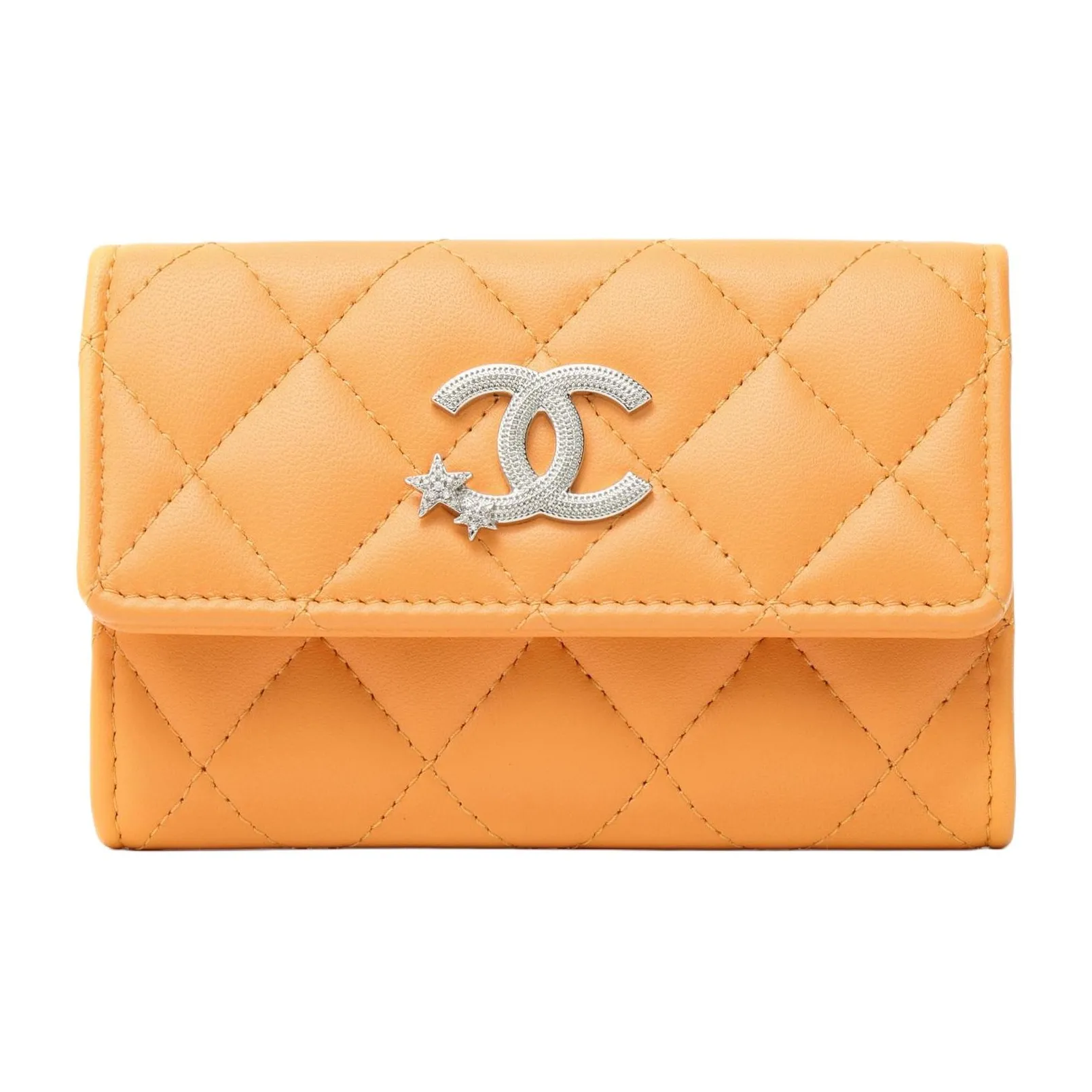 CHANEL Lambskin Clutch Wallet Women's Orange