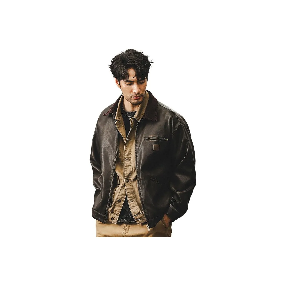 JIELEINUO Кофе Мужская Кожаная Куртка