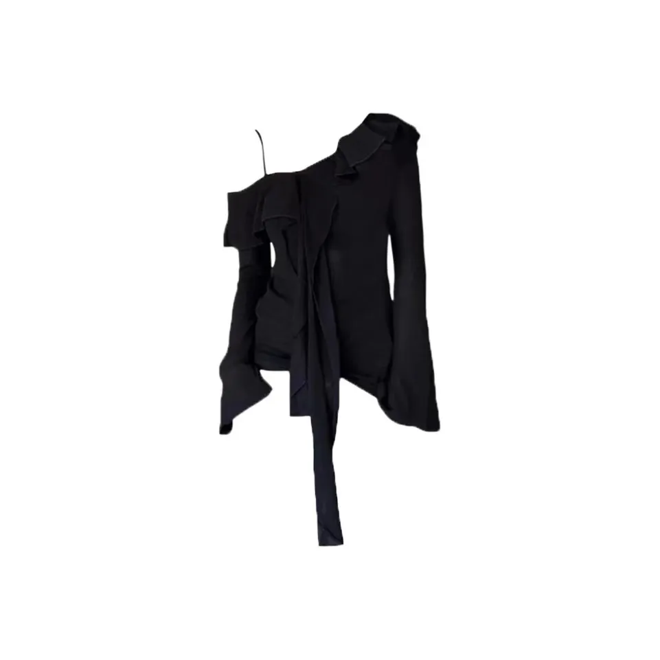 EMDPN Предосенний Корейский стиль Облегающий крой Горячая девушка Off Плечо Трикотажная ткань T Рубашка Женская