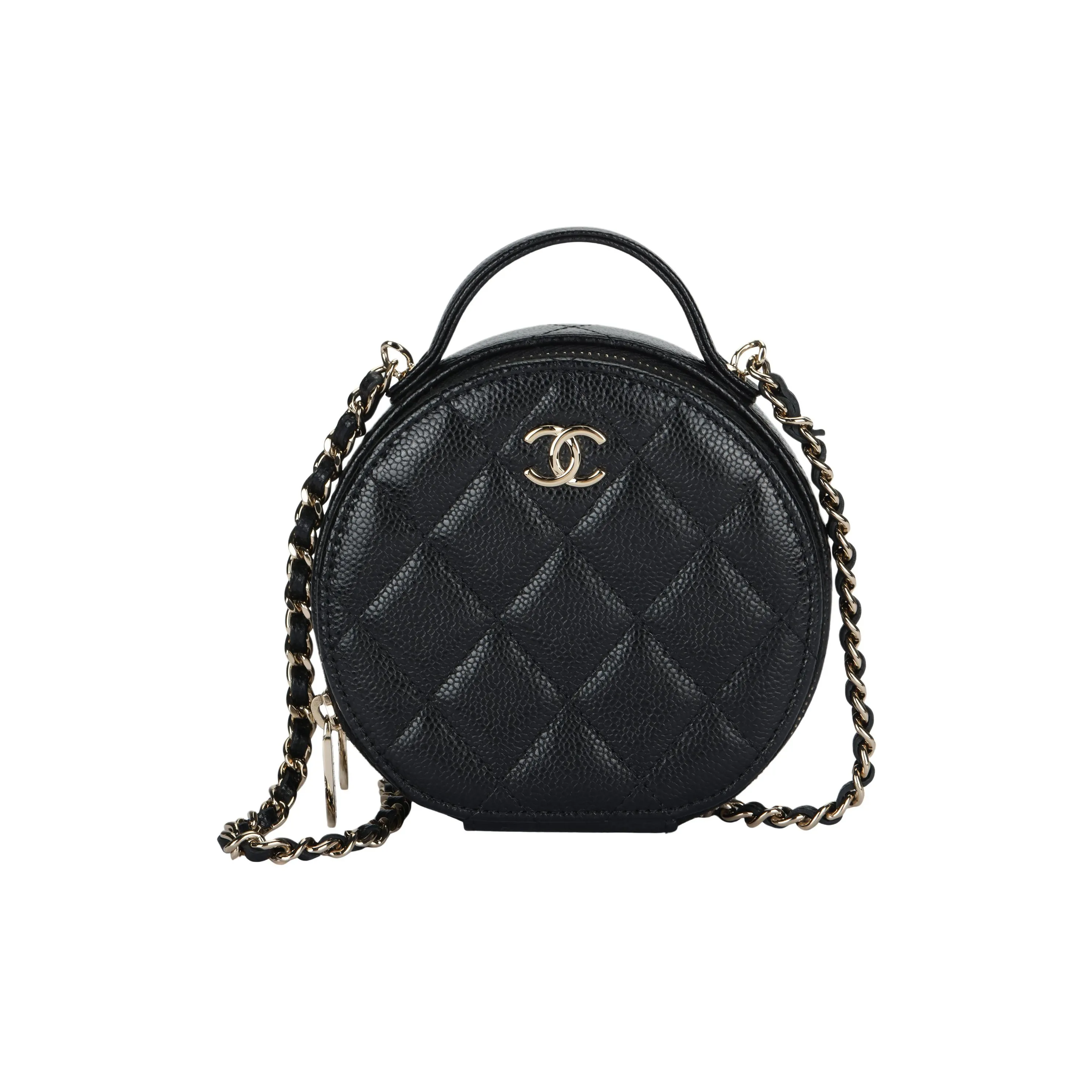 CHANEL Grain Embossed Calfskin Round Bag Handbag Women's Black