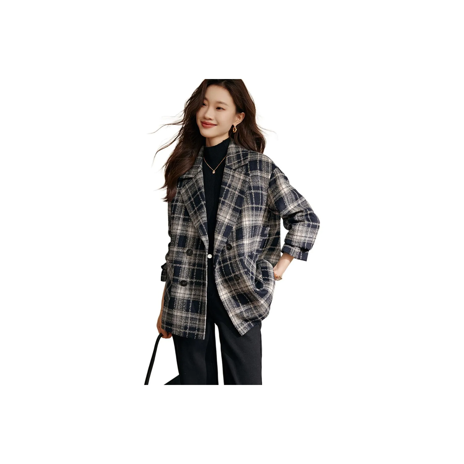 Mo Han Yi Mei Business Suits Women's Navy Blue Plaid