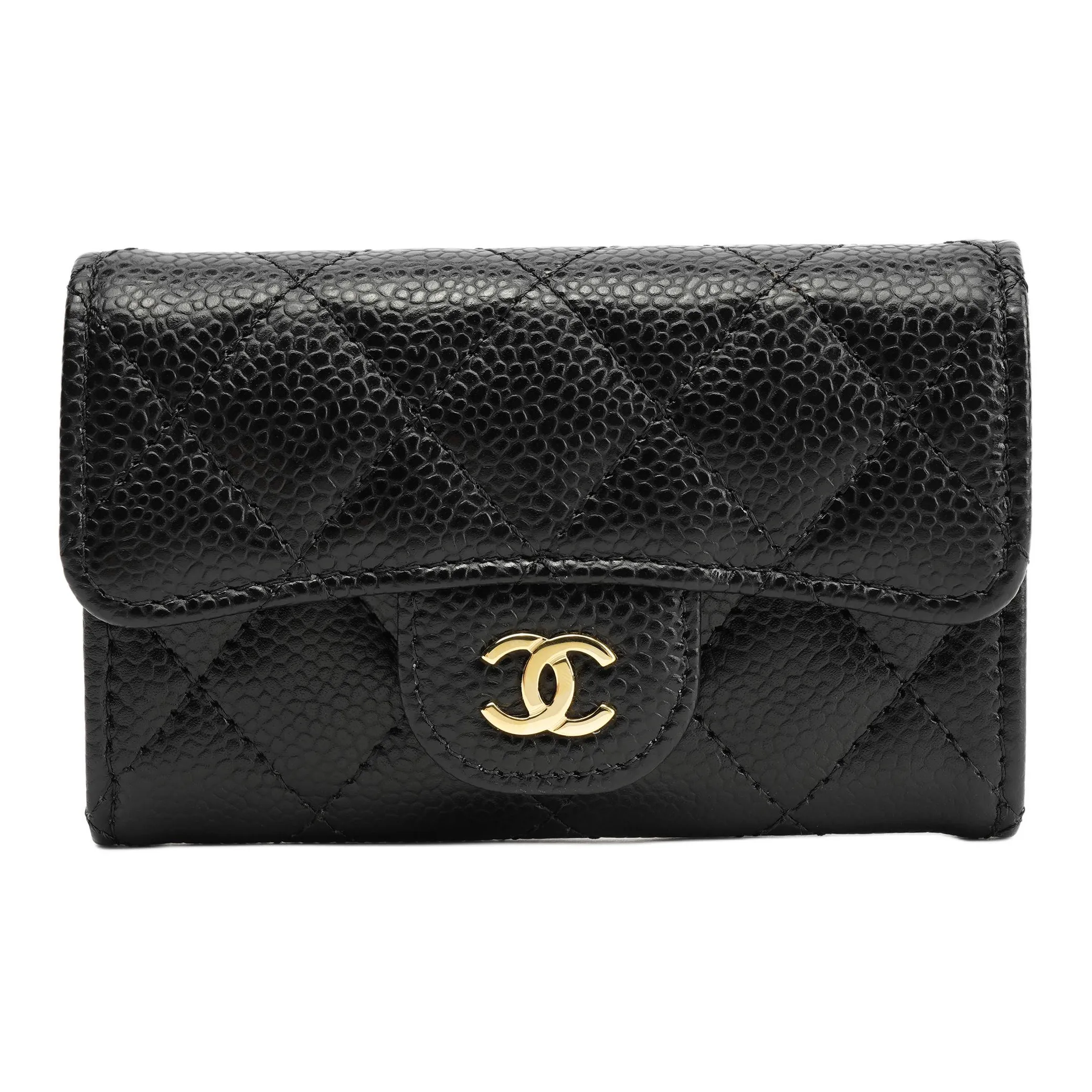 CHANEL Grain Embossed Cow Leather Coin Purse Card Holder, Wallet Women's Black