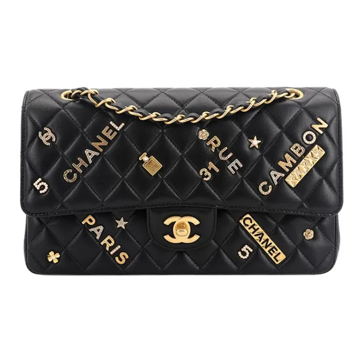 CHANEL Classic Flap CF Lambskin Badge Bag, Shoulder Bag, Crossbody Bag Women's Black