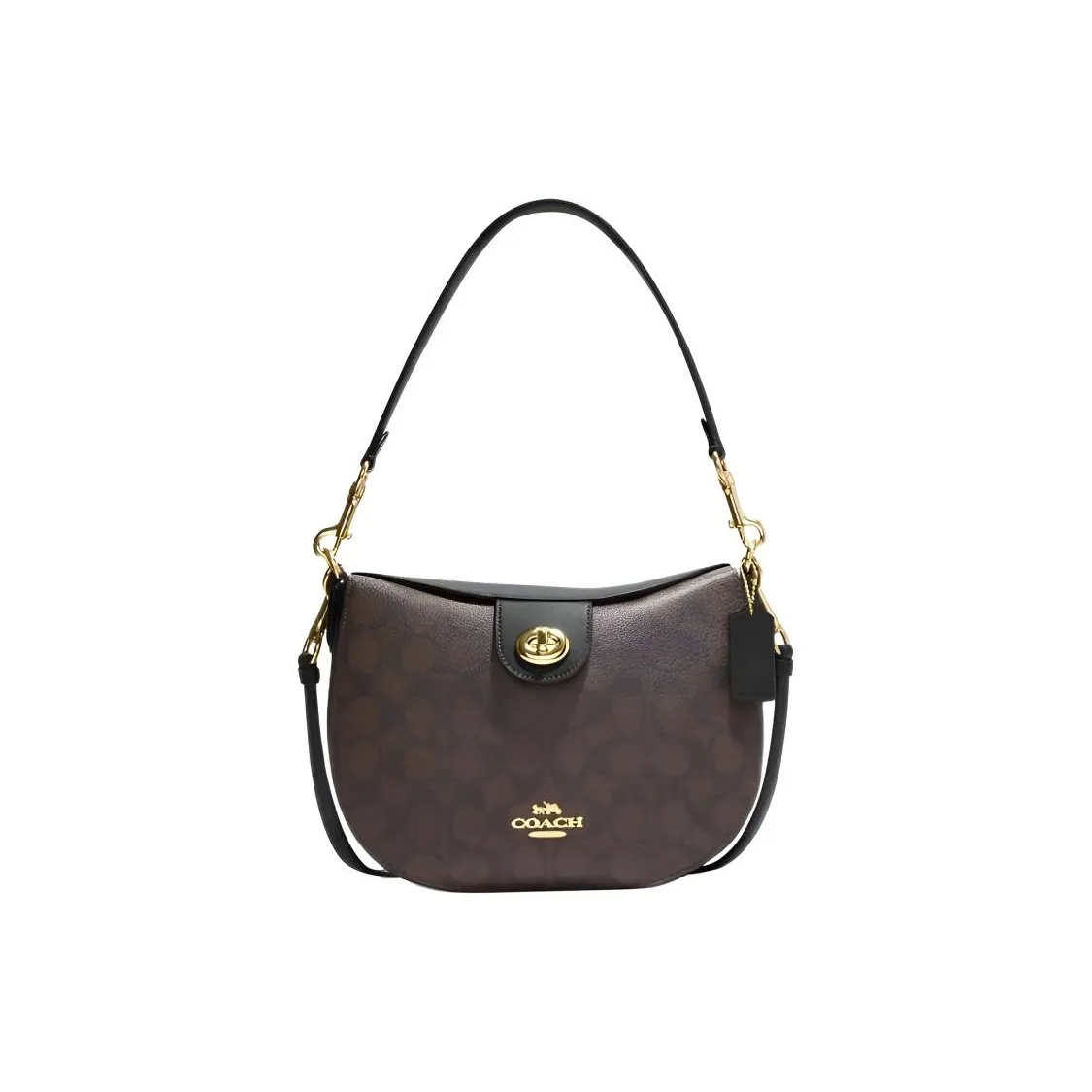 COACH HoboElla Canvas With Leather Shoulder Bag Crossbody Bag Handbag Large Size Women's Dark Brown