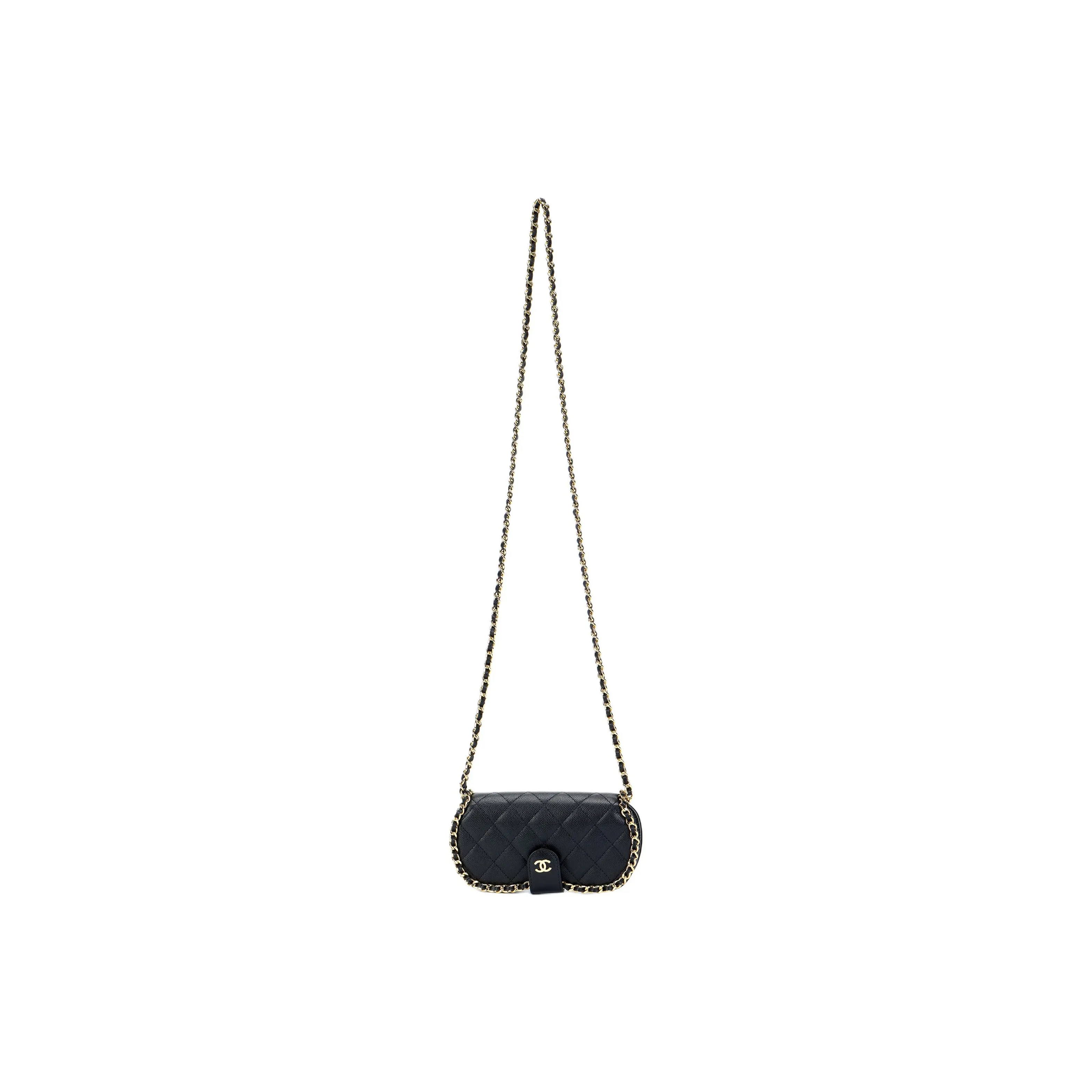 CHANEL 22P Grain Cow Leather One Shoulder Crossbody Eyeglass Pouch Women's Black