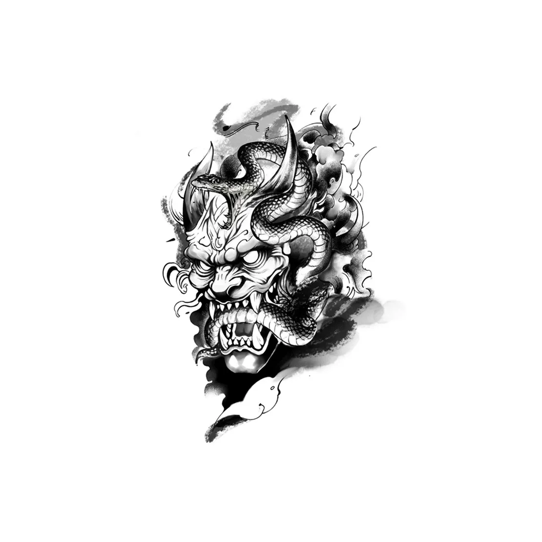 LIEJI Призрачное лицо Змея Татуировки Shadow Многоцветные Временные Нанесение на кожу Instant и Видимость