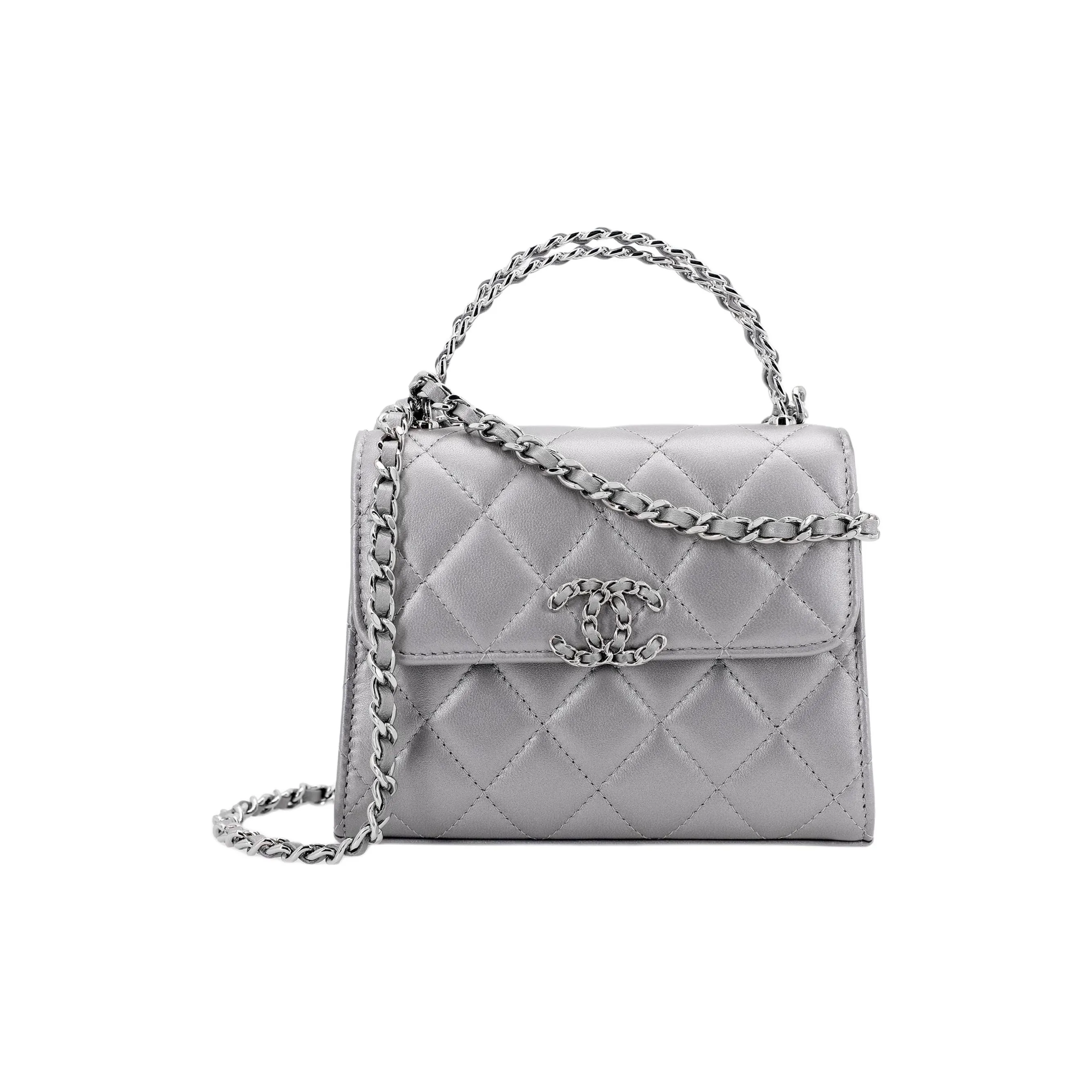 CHANEL 23P SS Lambskin Flap Bag, Clutch Handbag, Shoulder Bag, Crossbody Bag Women's Silver