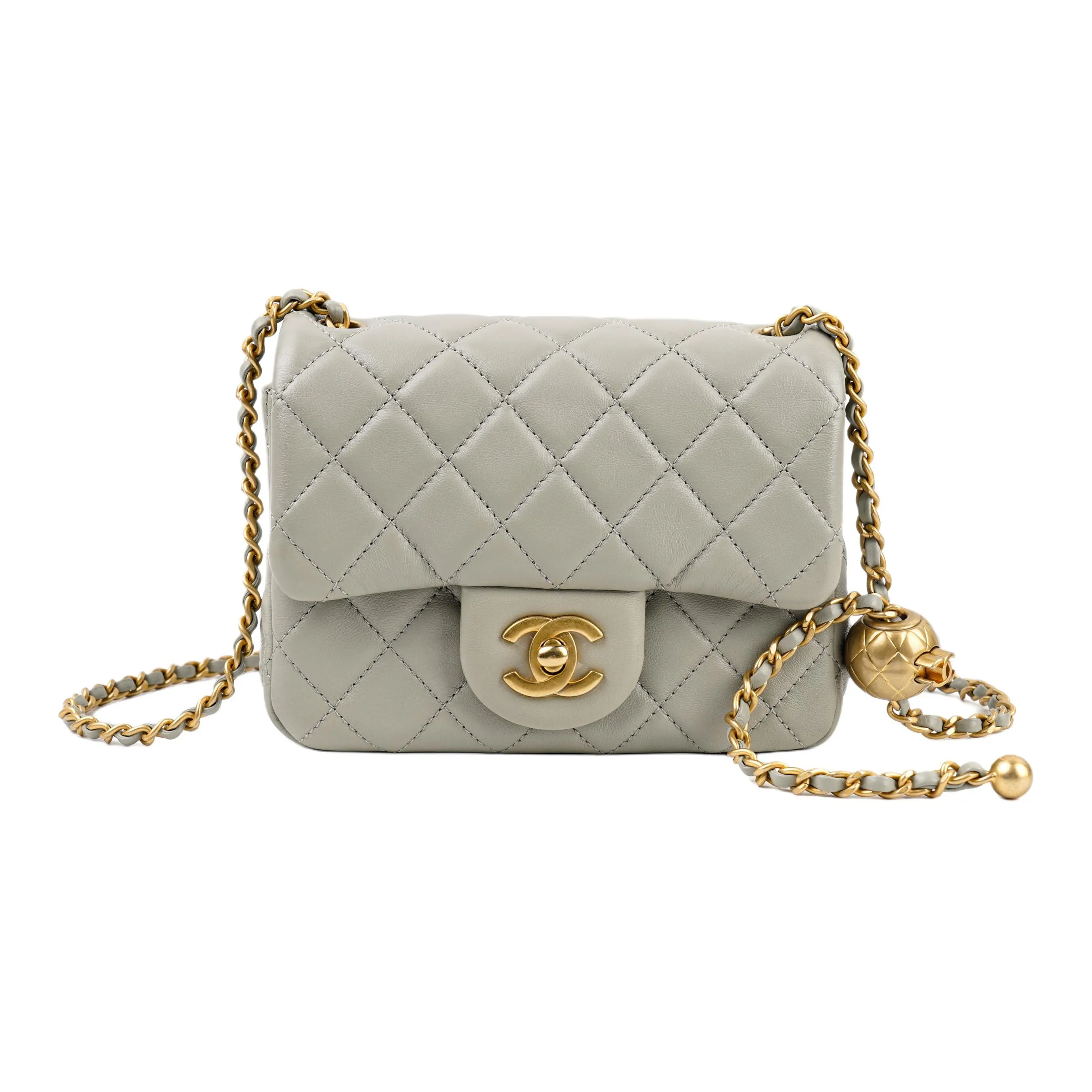 CHANEL Sheepskin Shoulder Bag, Crossbody Bag Mini Women's Gray