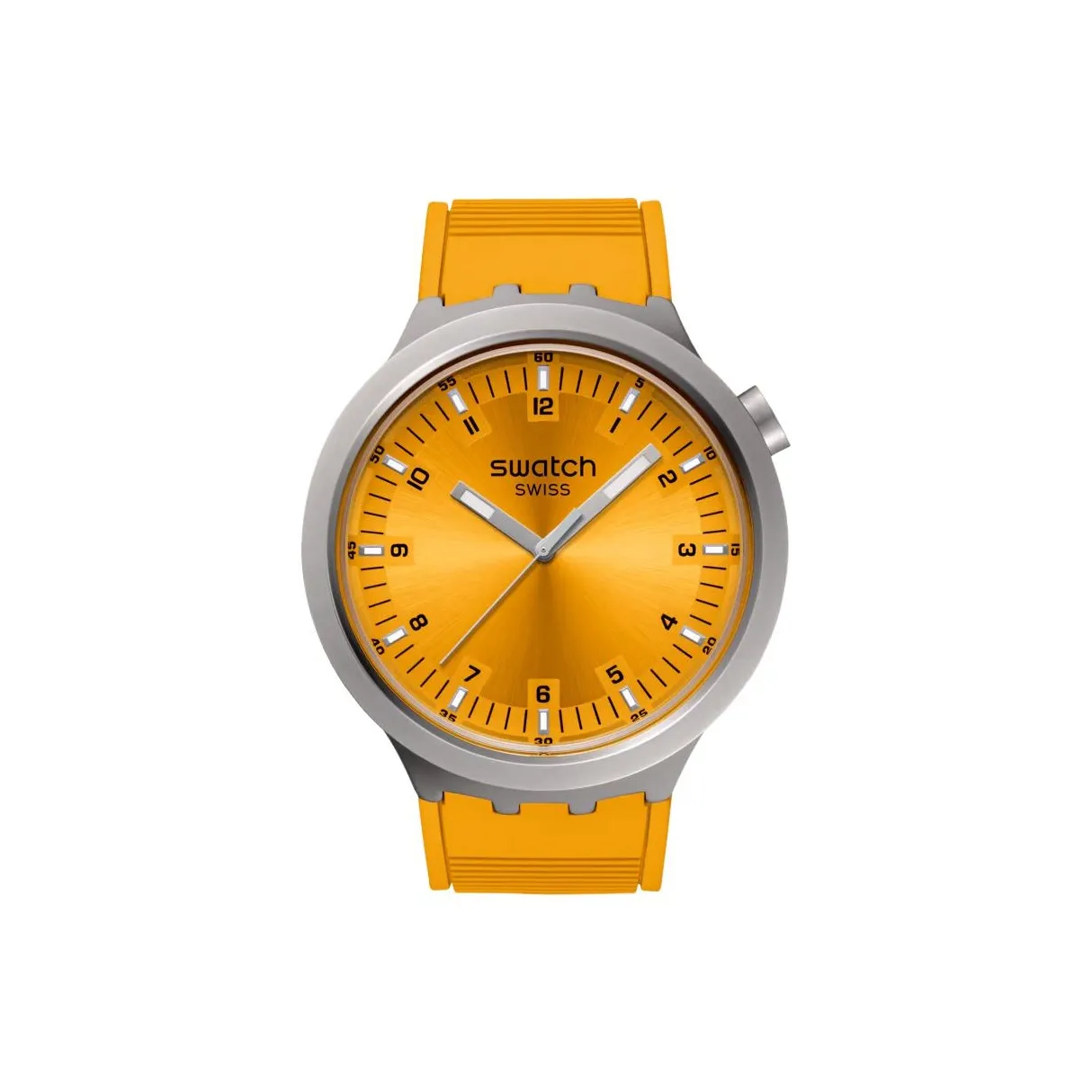 Swatch Quartz Механизм Унисекс Часы 47 мм Апельсиновый Циферблат Часы Корпус из Нержавеющей Стали Резиновый Ремешок