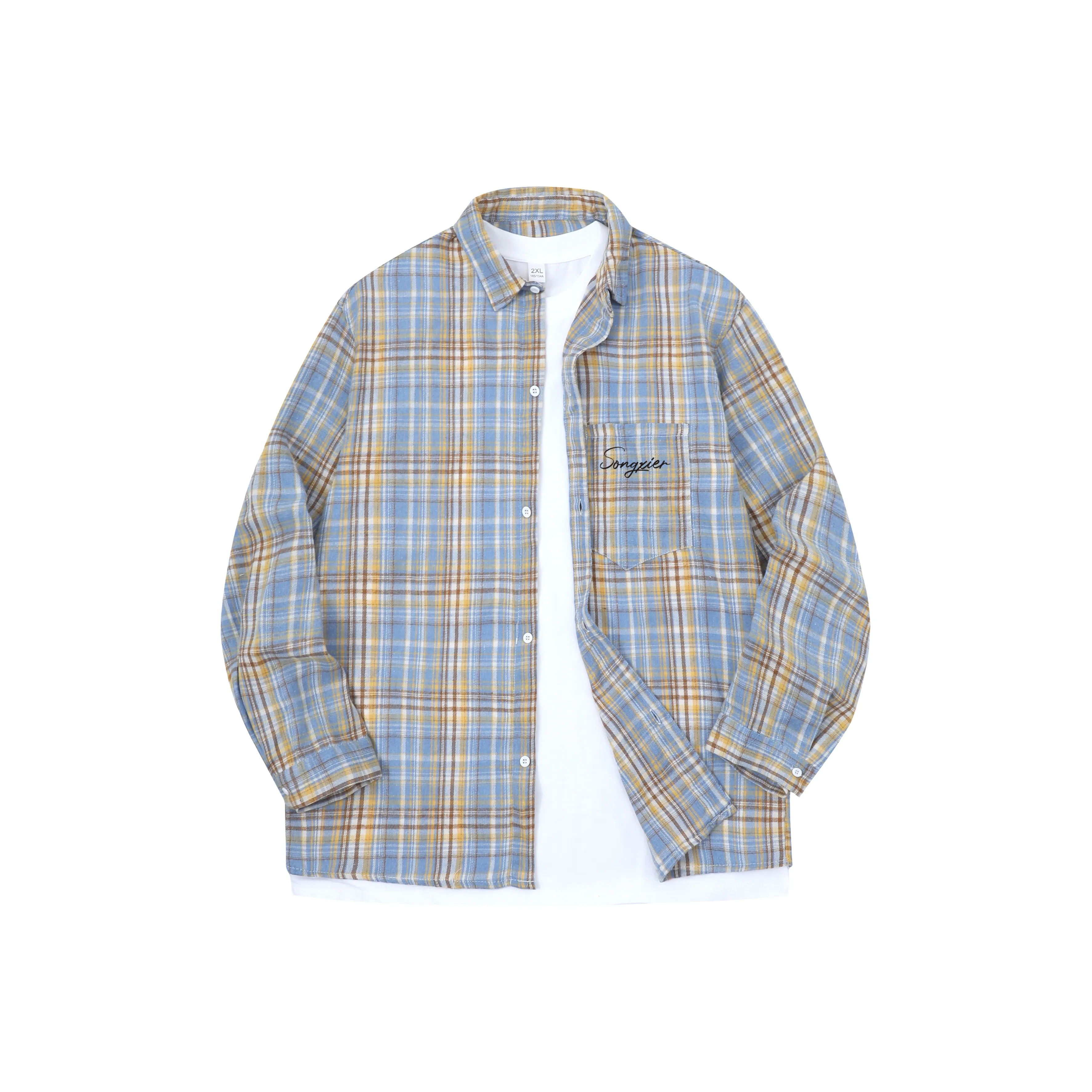 SONGXIER Желтая клетка Унисекс Рубашки