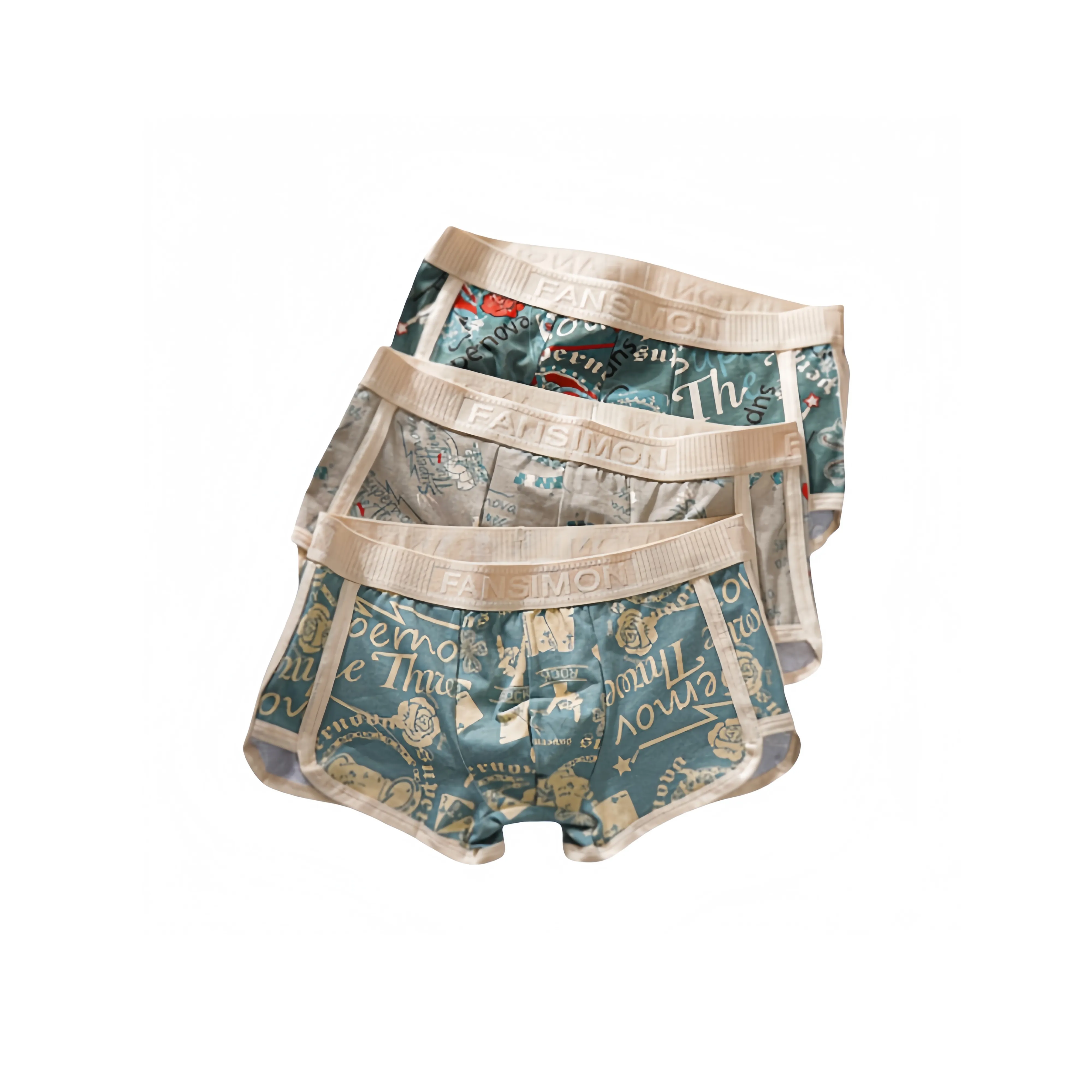 UYH Green+Gray+Gray Blue, Trendy Print Cotton Style Men's Boxers