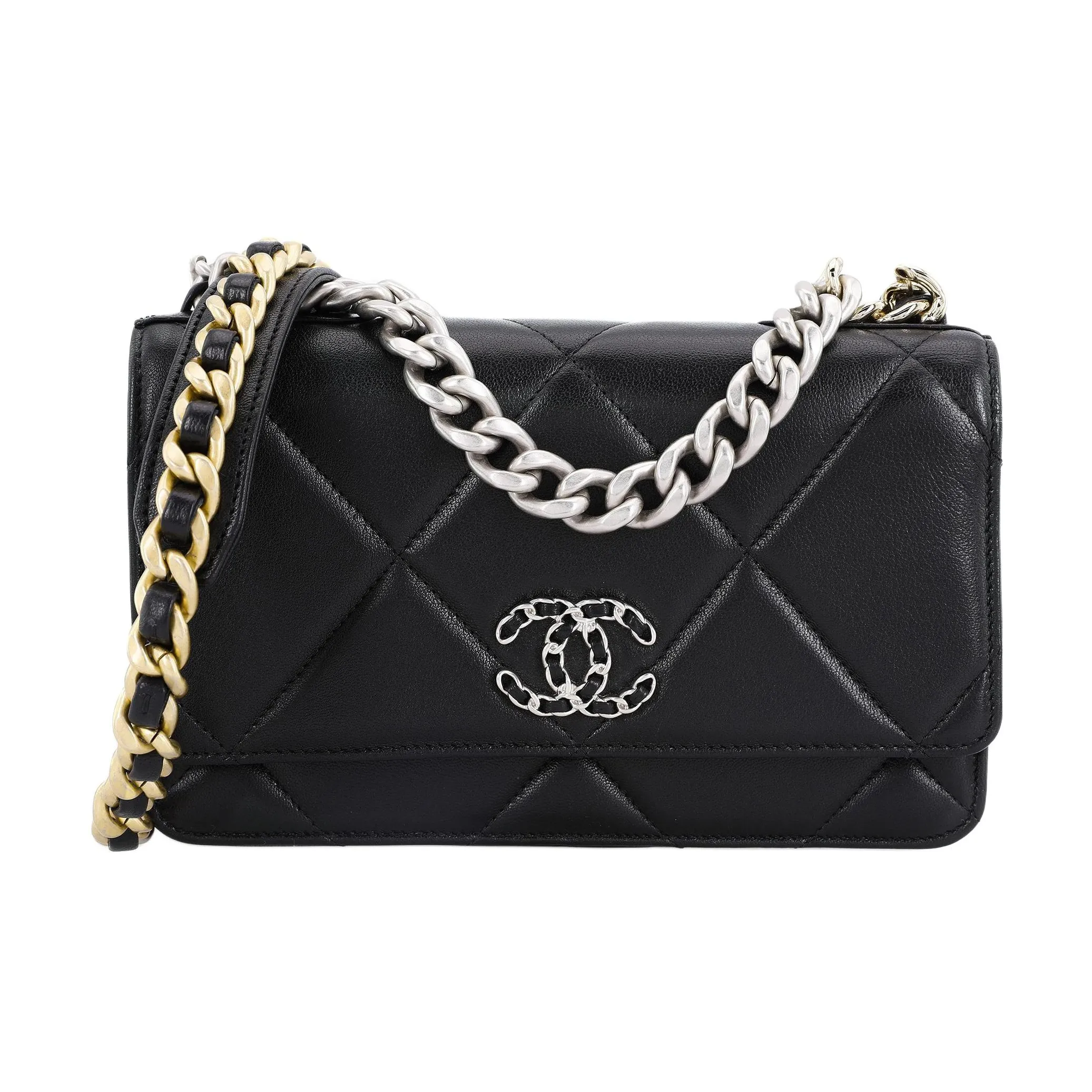 CHANEL 19Bag Shiny Lambskin Crossbody Bag Mini Women's Black