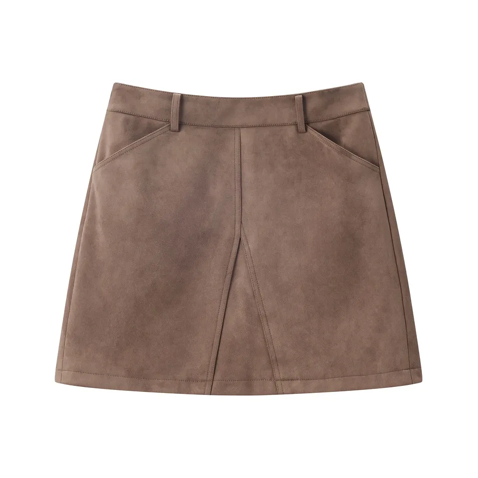 PEACEBIRD Коричневый Женские Повседневные Короткие Юбки