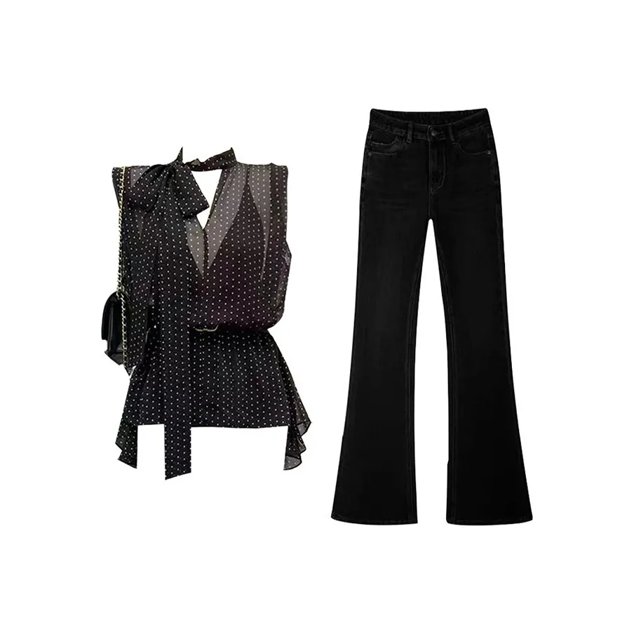 MARIE·COCO Черный топ + Топ на бретелях + Джинсы Женские Повседневные костюмы