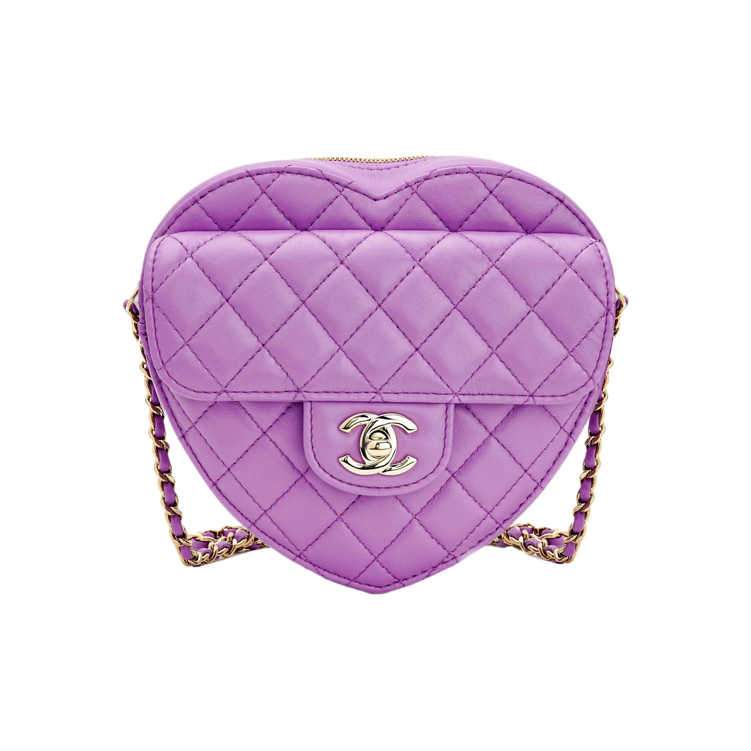 CHANEL Lambskin Heart Bag, Chain Bag, Shoulder Bag, Crossbody Bag Women's Purple