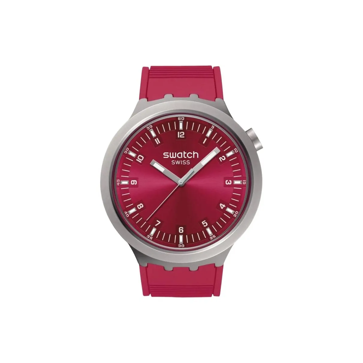 Swatch Quartz Механизм Мужские часы Часы 47 мм Красный циферблат Часы Корпус из нержавеющей стали Резиновый ремешок