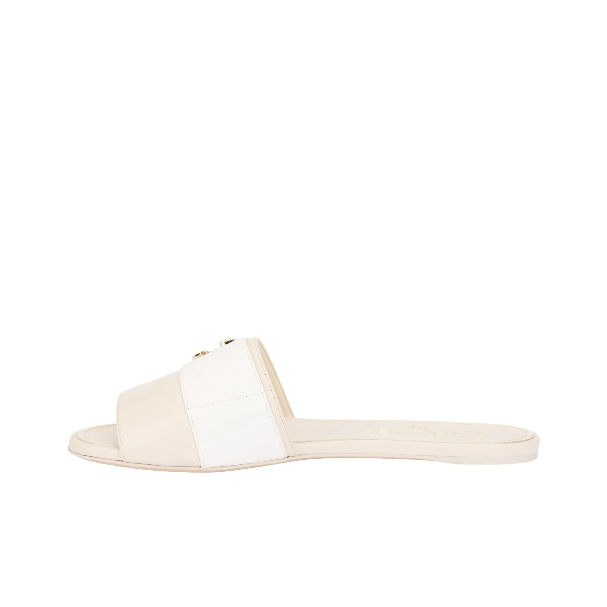 CHANEL Slide Slippers Women's White Beige