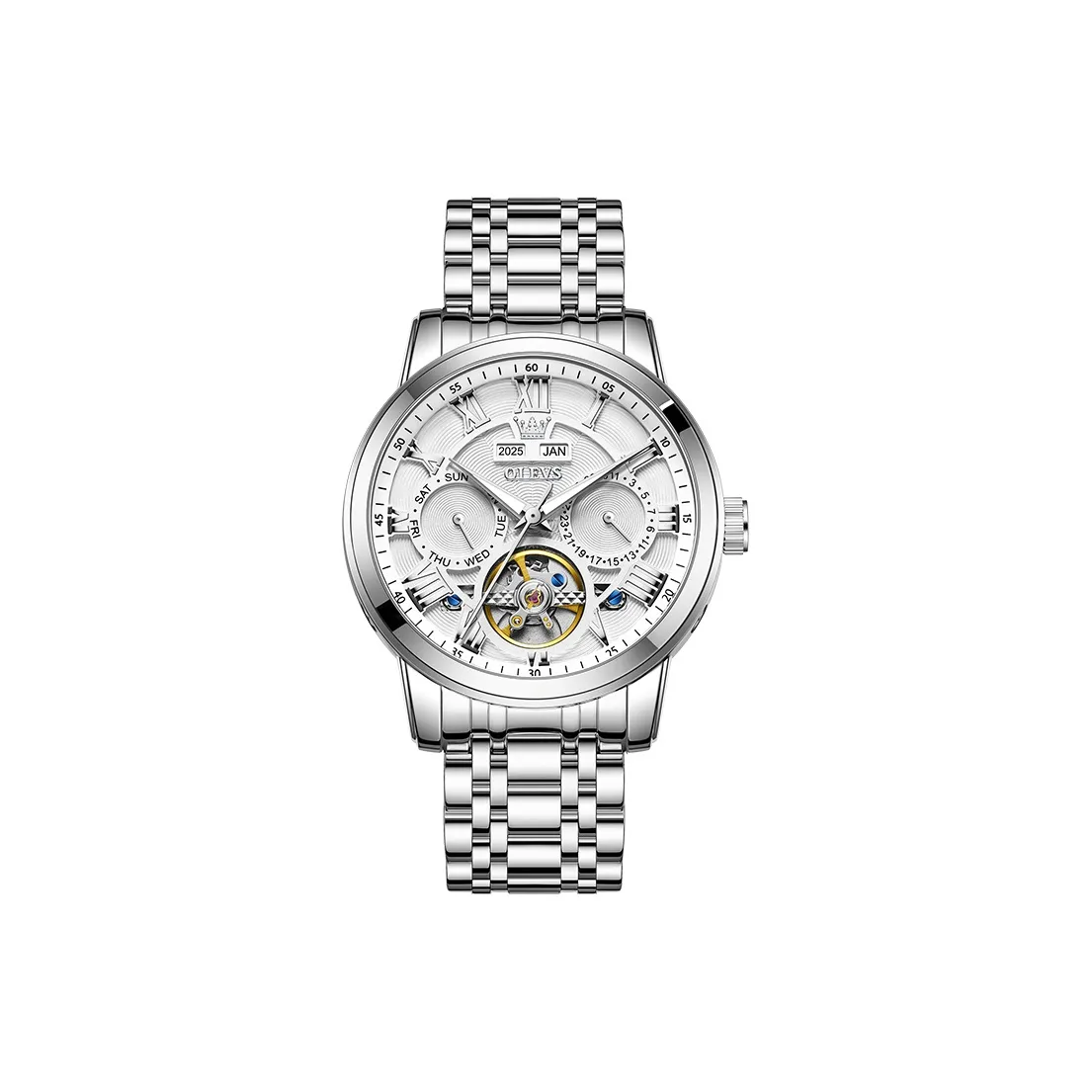 OLEVS Wisdom Series Mechanical Movement Stainless Steel Watchband Watch Men's Watches White Dial