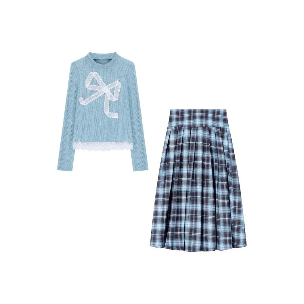 KKX Светло-синий женский комплект с юбкой