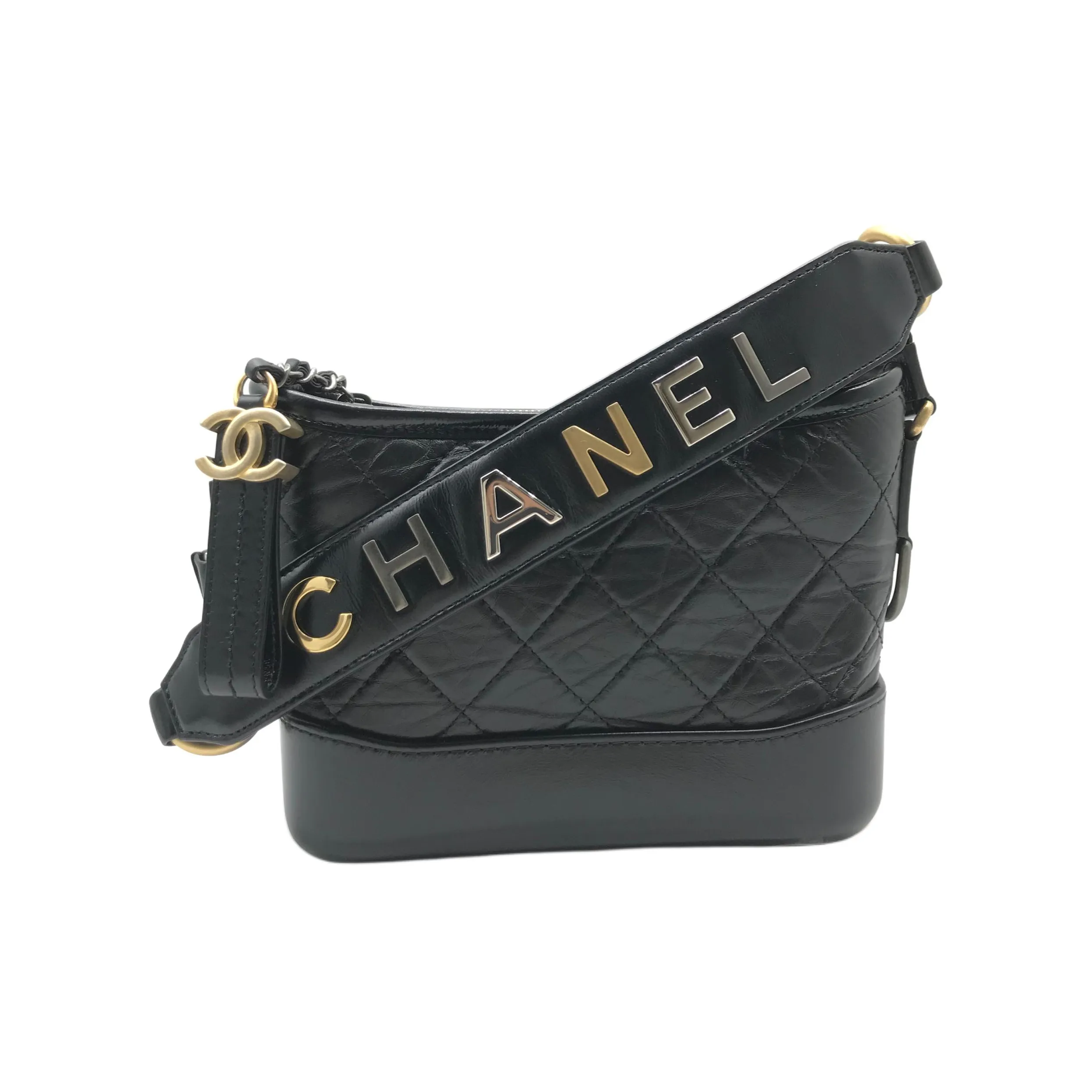CHANEL Gabrielle Calfskin Shoulder Bag, Crossbody Bag Trumpets Women's Black