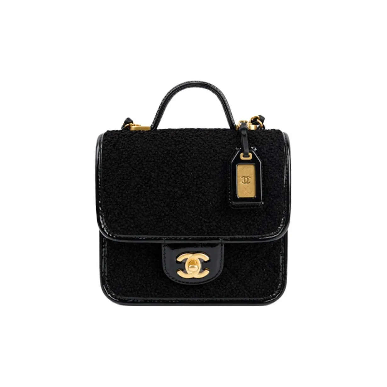CHANEL Twill Soft Woolen With Gold Metal Flap Bag Handbag, Shoulder Bag, Crossbody Bag Trumpets Women's Black