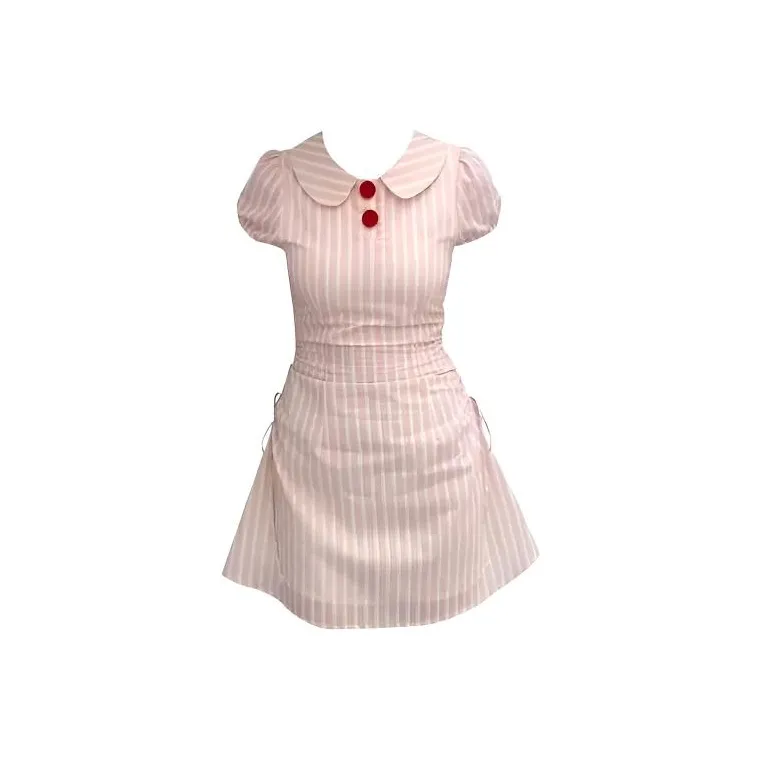 YINLEI Красные полосы Женские Короткие Платья с Короткими Рукавами