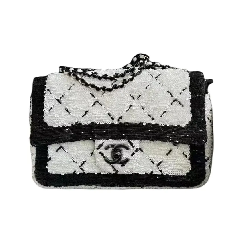 CHANEL Woven Tweed Shoulder Bag, Crossbody Bag, Handbag Small Women's Black & White