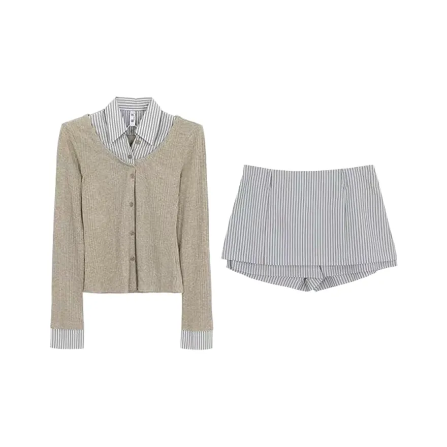 SISC Хаки Рубашка + Юбка Женские Комплекты с Юбкой