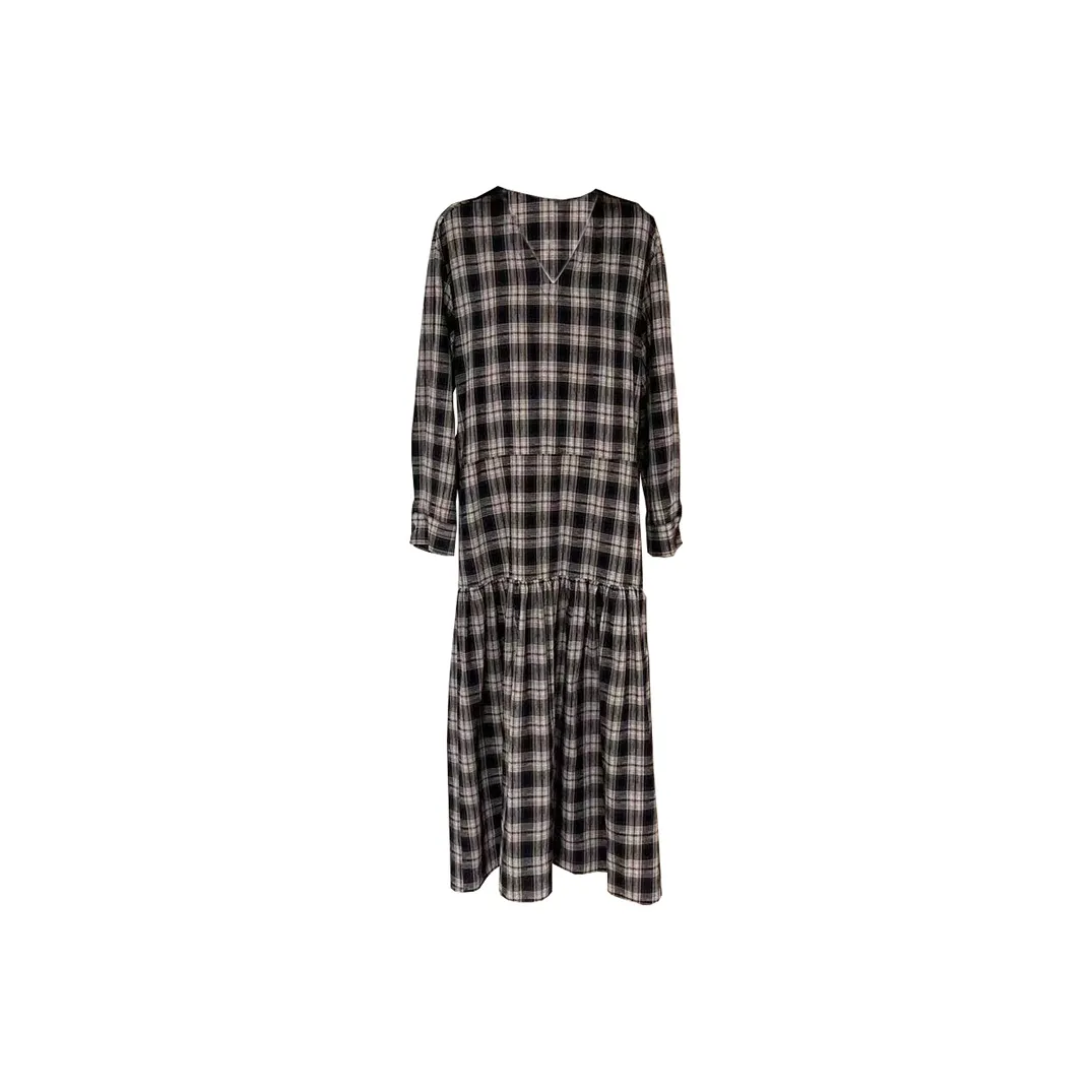 SYEEE WITH U Клетчатый Женские Длинные Платья с Длинными Рукавами