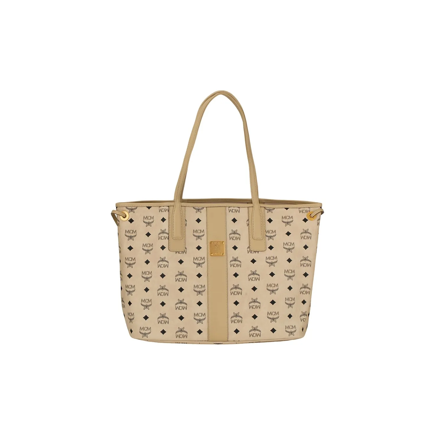 MCM Liz Visetos Canvas Letter Bag, Tote Bag, Shopping Bag, Shoulder Bag Medium Size Women's Beige & Black