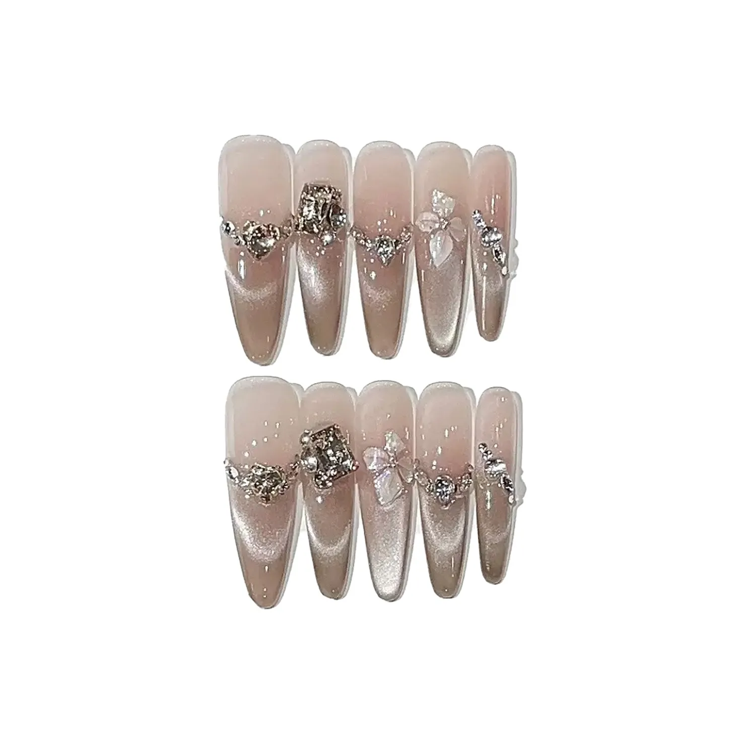 OEING Кошачий глаз Сердце Стразы Блестящий розовый False Nail Art Патч Съемный Nail Art Заостренный Тип Золотой Градиентный Flashing