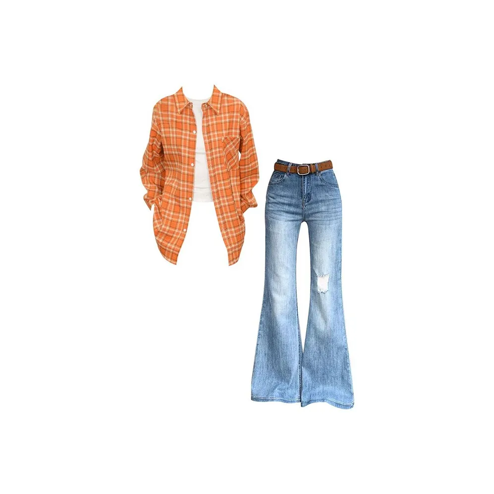 MARIE·COCO Оранжевая Рубашка + Джинсы Женские Повседневные Костюмы