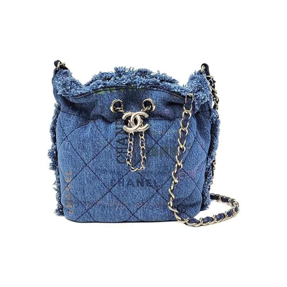 CHANEL Denim Bucket Bag, Shoulder Bag, Crossbody Bag Small Women's Blue