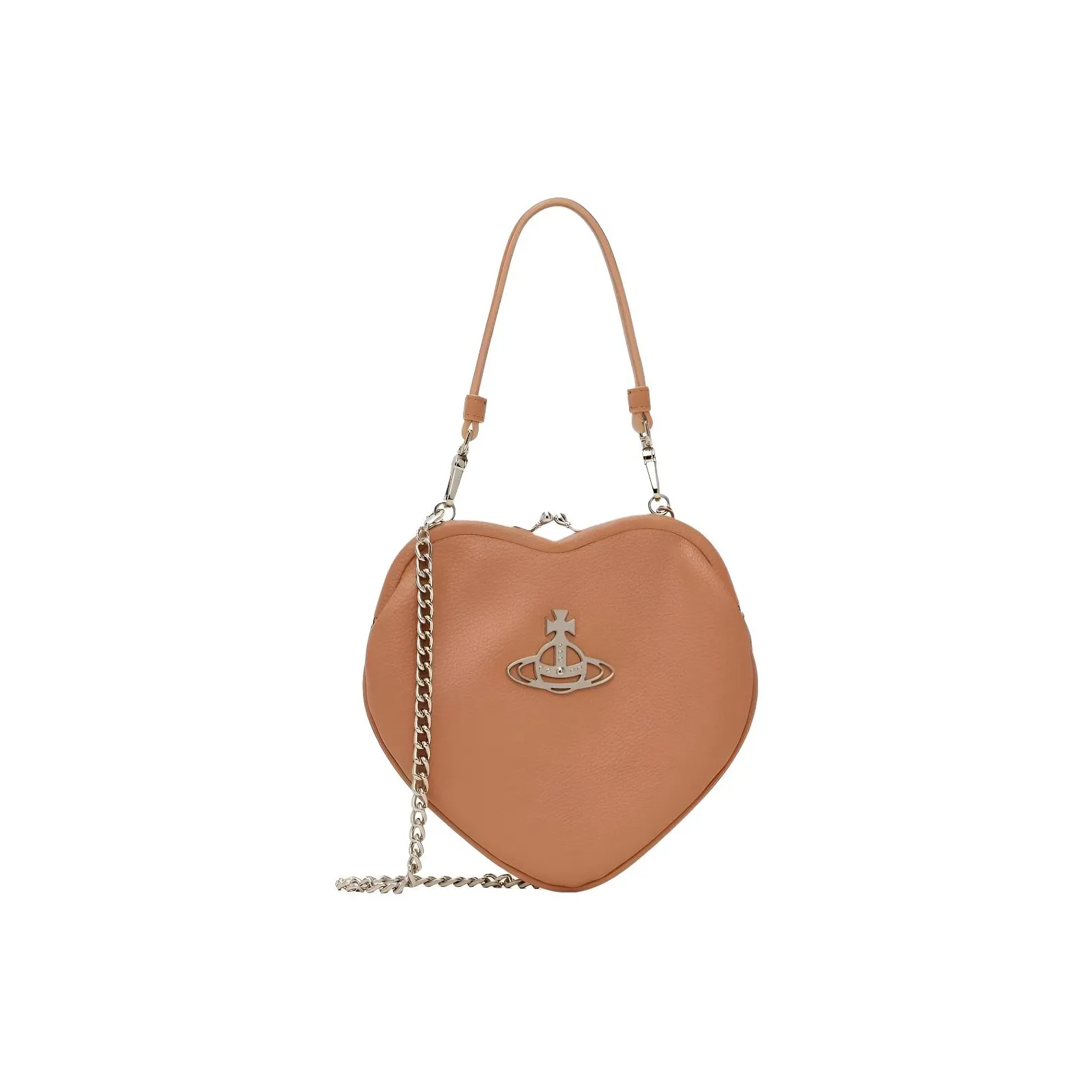 Vivienne Westwood Calfskin Heart Shaped Bag, Shoulder Bag, Crossbody Bag, Handbag Women's Orange Pink
