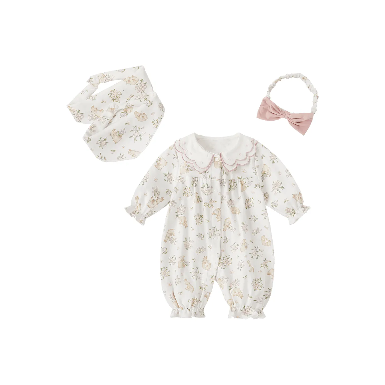 JELLYBABY Белый Lining Fabric Цветочный Baby Rompers / Crawlers