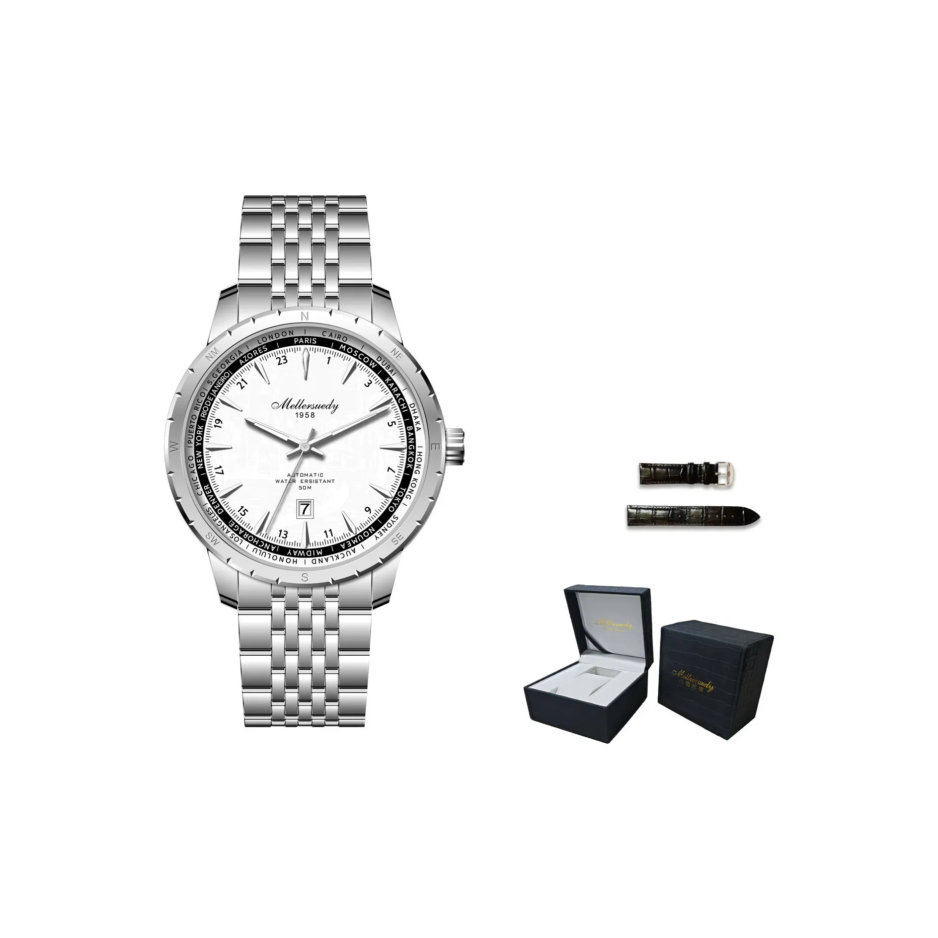 MELLERSUEDY Кварц, Автоматический Механический Механизм Мужские Часы 42 мм Белый