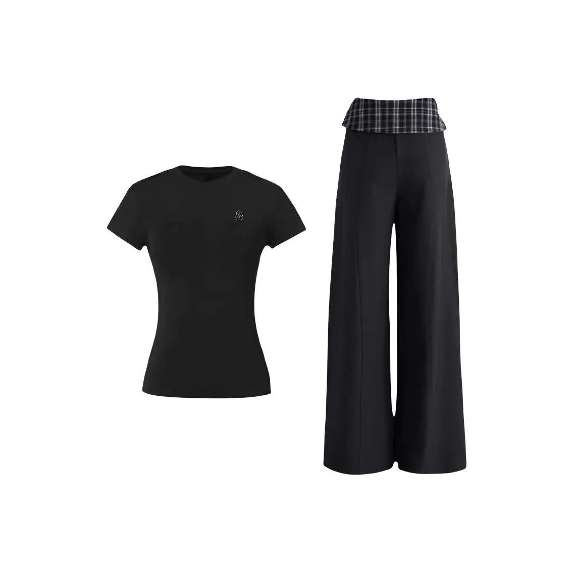 PNVB Черный топ + Черные штаны Женские Повседневные костюмы