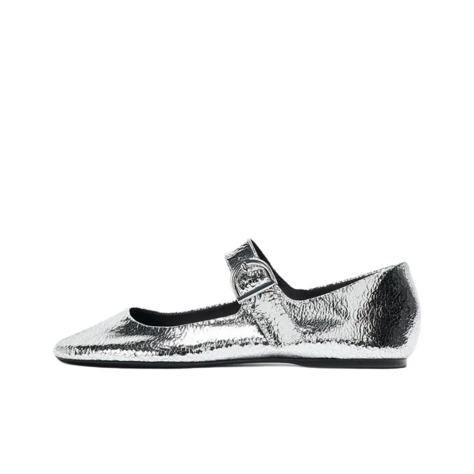 ZARA Туфли Mary Jane с плоской подошвой 1,5 см женские серебряные