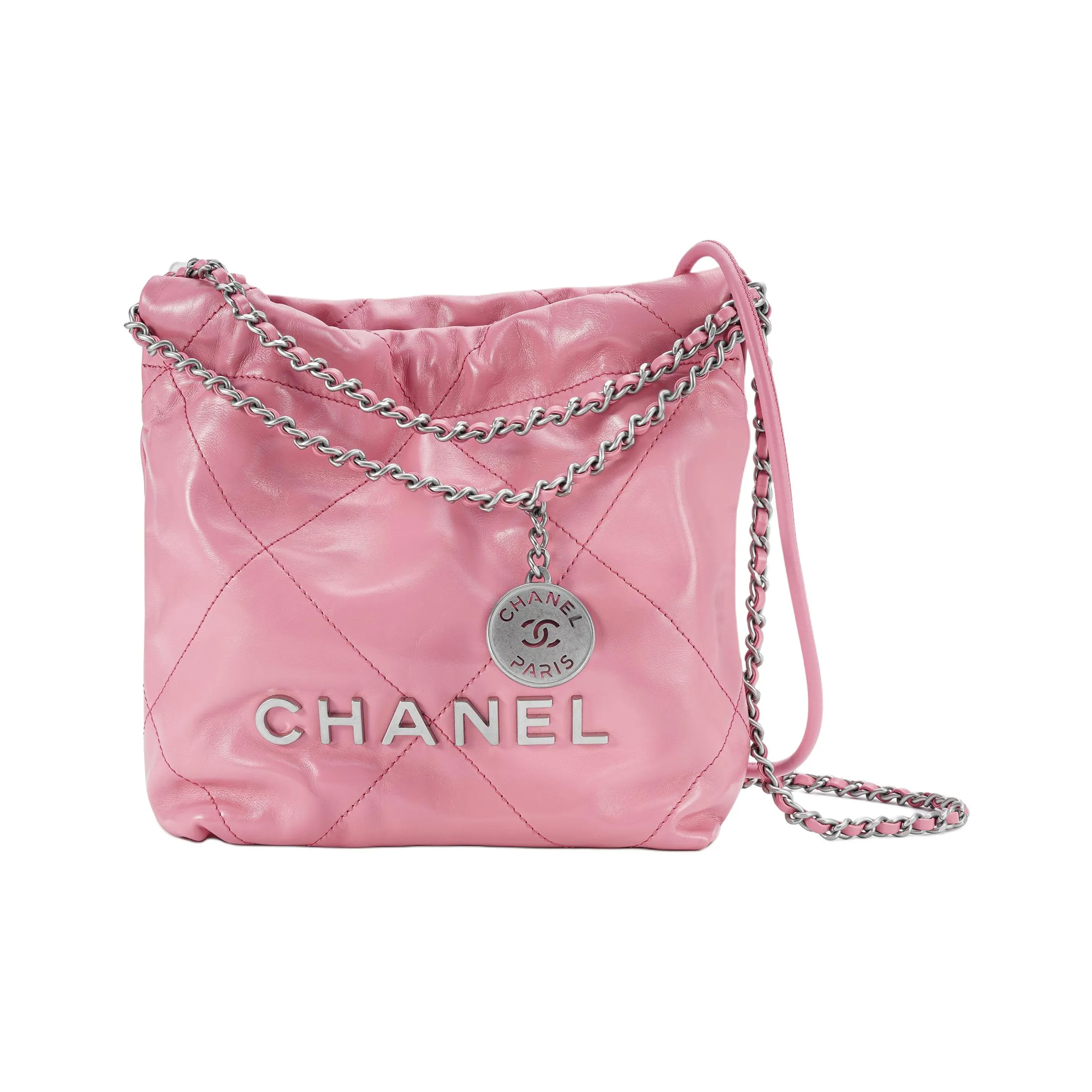 CHANEL 22Bag Bright Calfskin Bucket Bag, Shoulder Bag, Crossbody Bag Mini Women's Pink