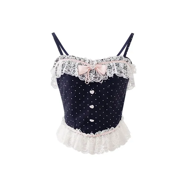 Blovelan Черный Белый Гороховый Узор Топ на Бретелях Женский Топ