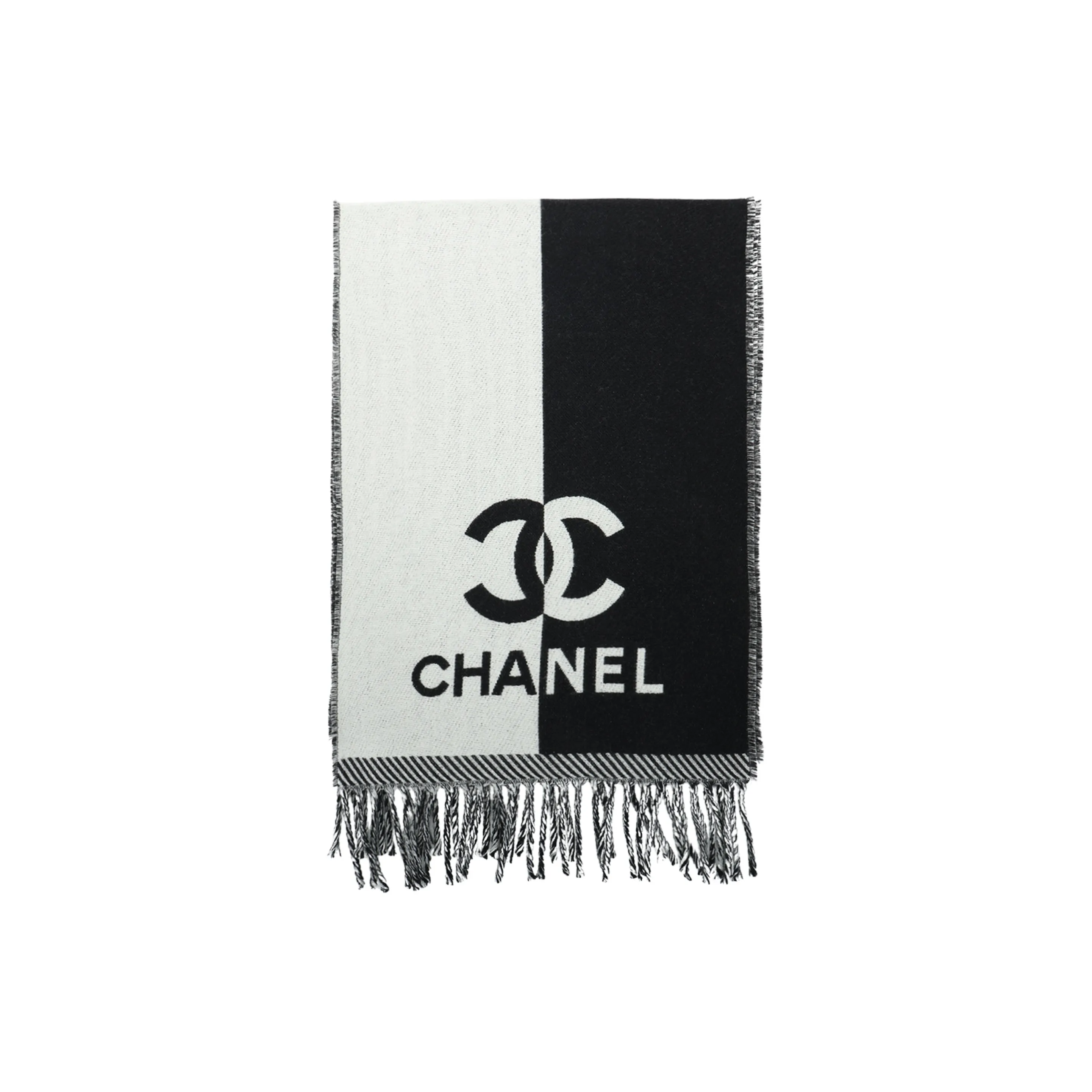 CHANEL Fur Knit Scarves Women's Black/White
